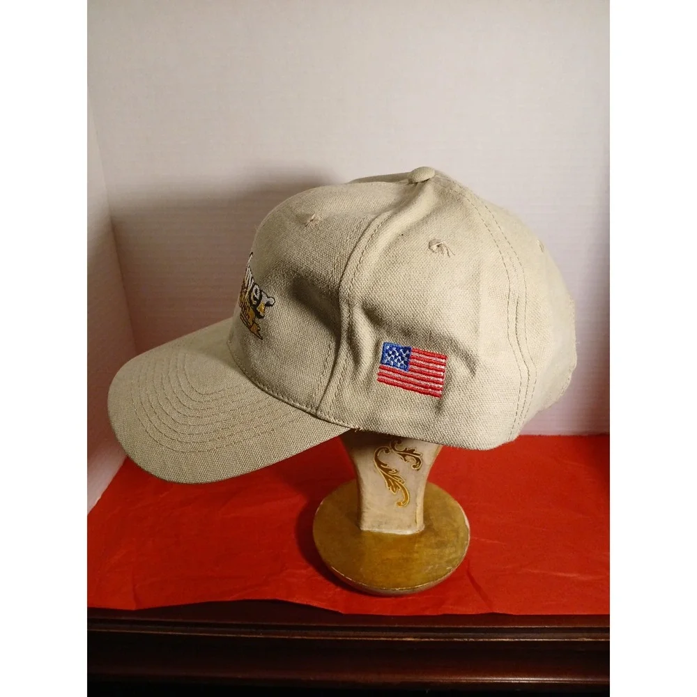 P.K Moyer & Sons Construction Cap  Adjustable Snap Strap American Flag Tan Men's
